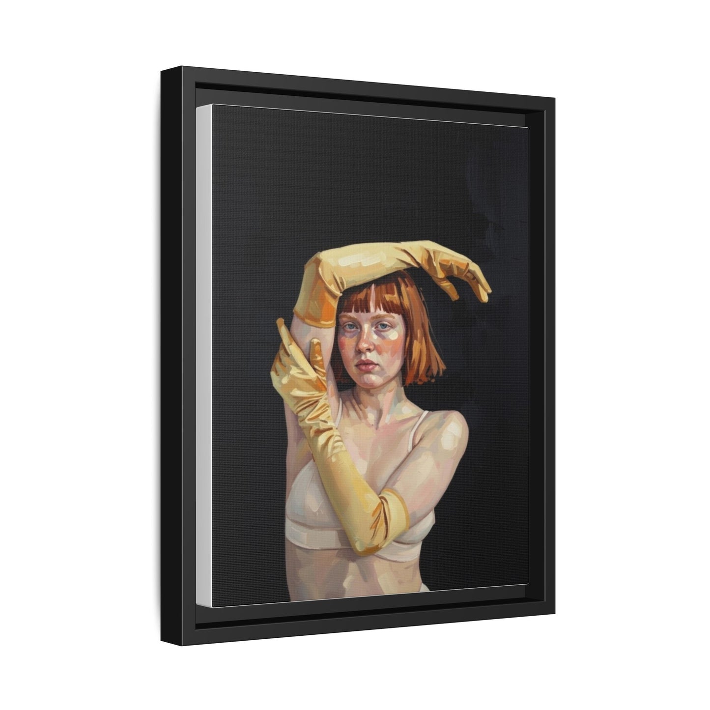 Framed Matte Canvas Art – Portrait of Woman in Yellow Gloves
