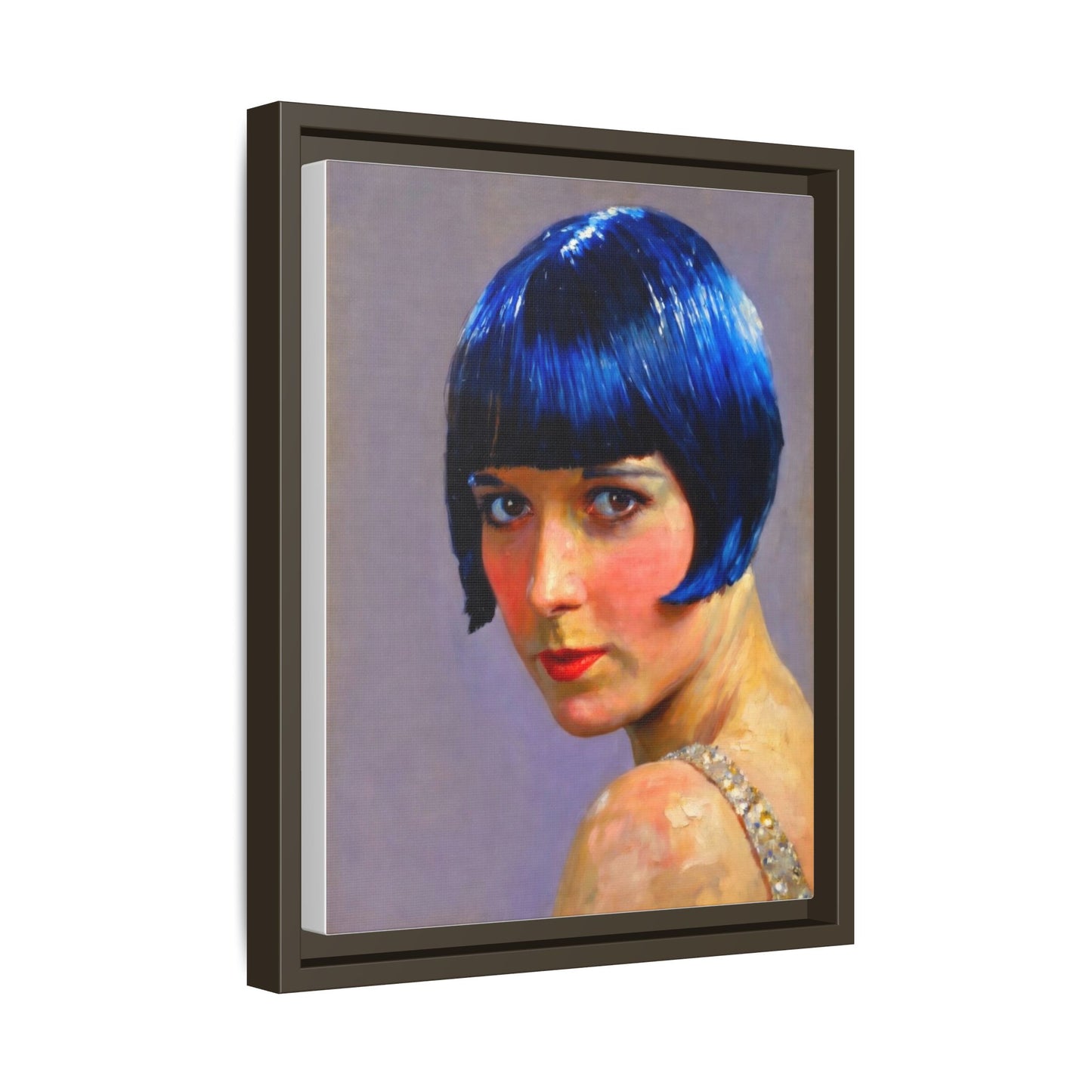 Framed Matte Canvas Art Print — Vintage Portrait with Blue Bob