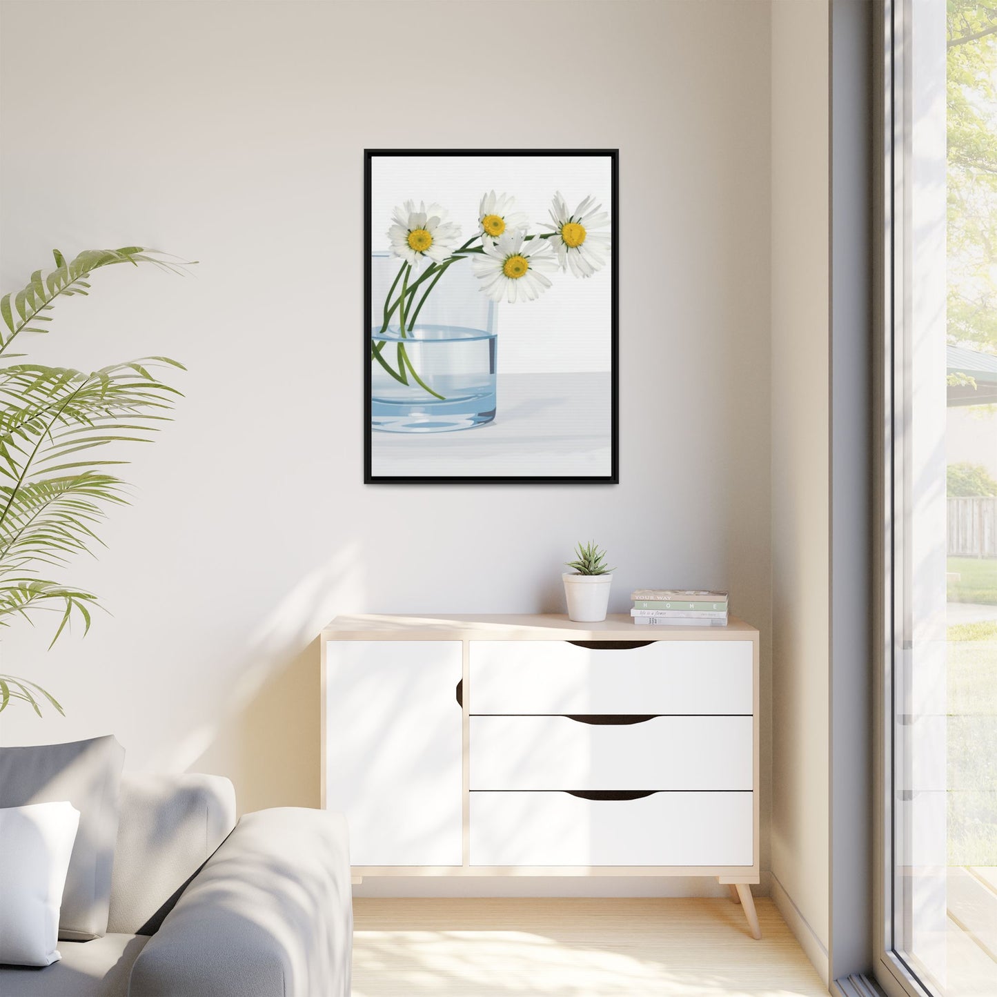 Framed Daisy Canvas Print — Minimal Botanical Wall Art