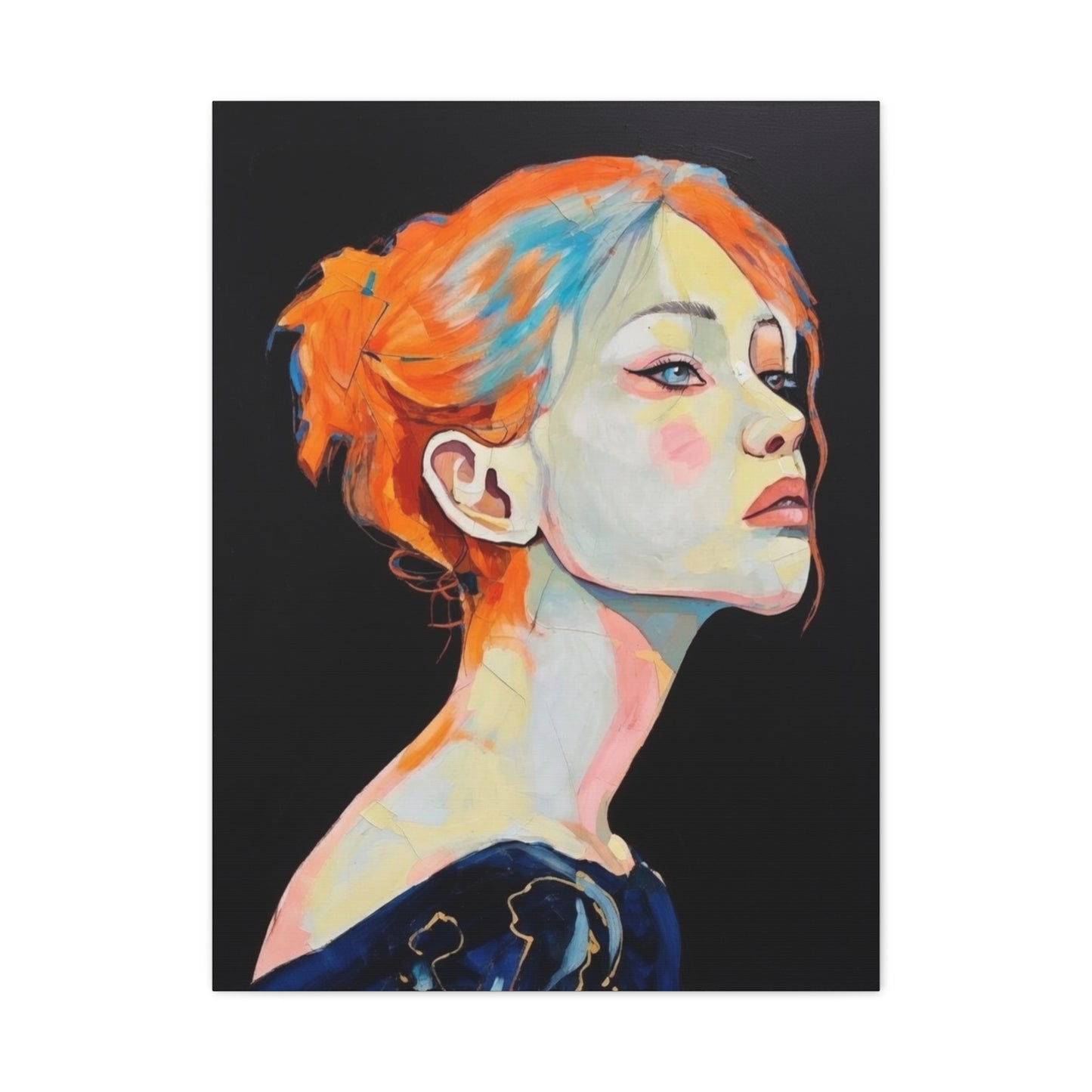 Contemplative Portrait Matte Canvas Wall Art — Colorful Female Profile Painting