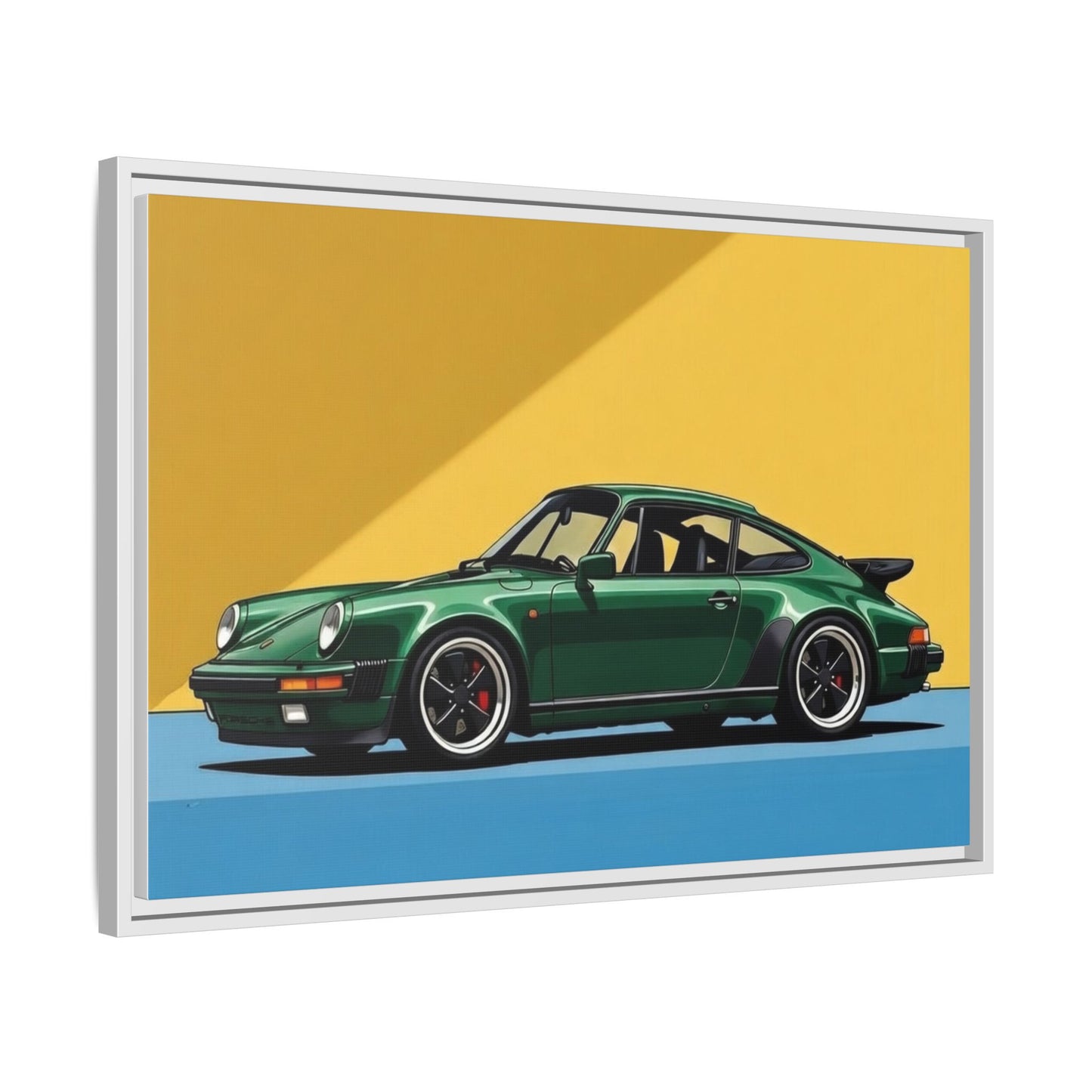 Framed Matte Canvas — Green Sports Car Wall Art