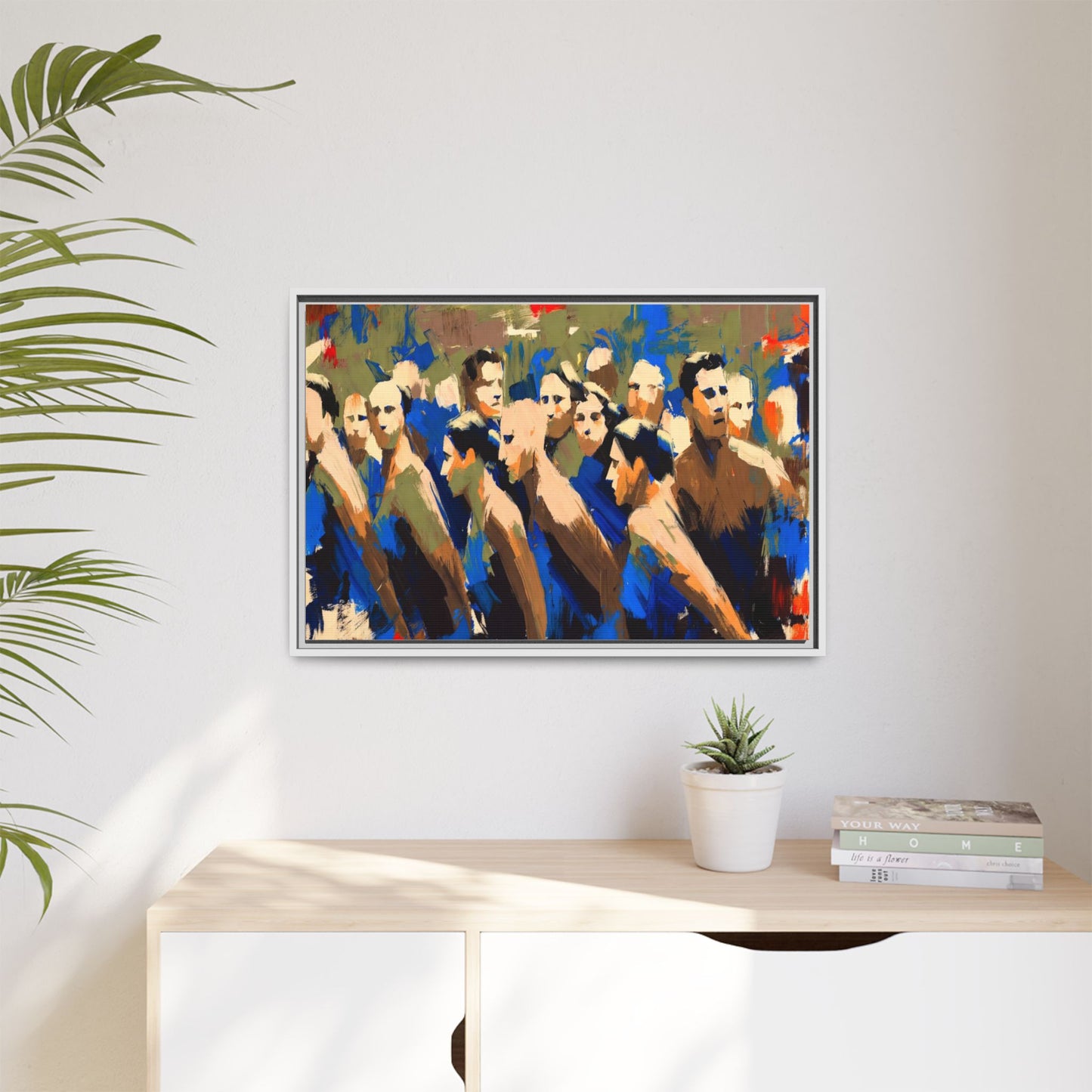 Abstract Crowd Matte Canvas Print — Framed Multi-Color Wall Art