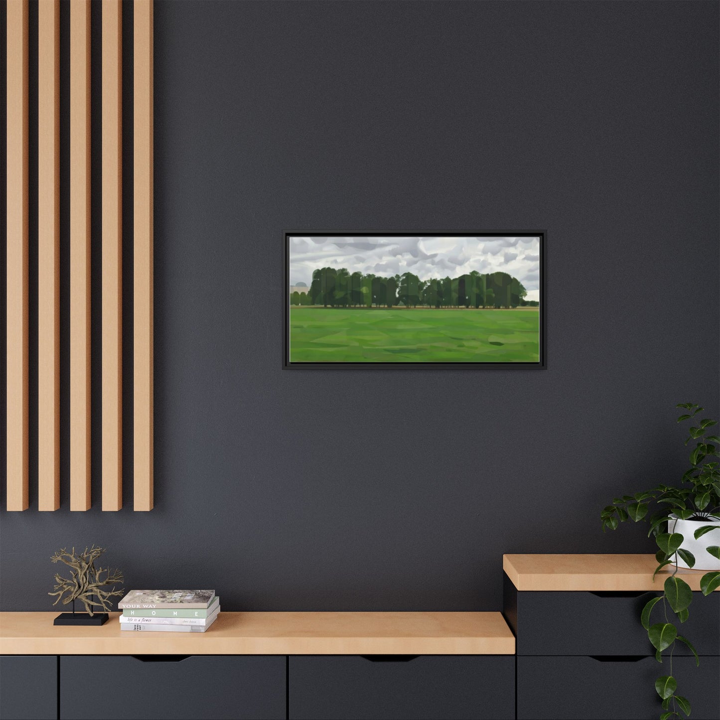 Framed Matte Canvas Print — Minimalist Green Landscape Art