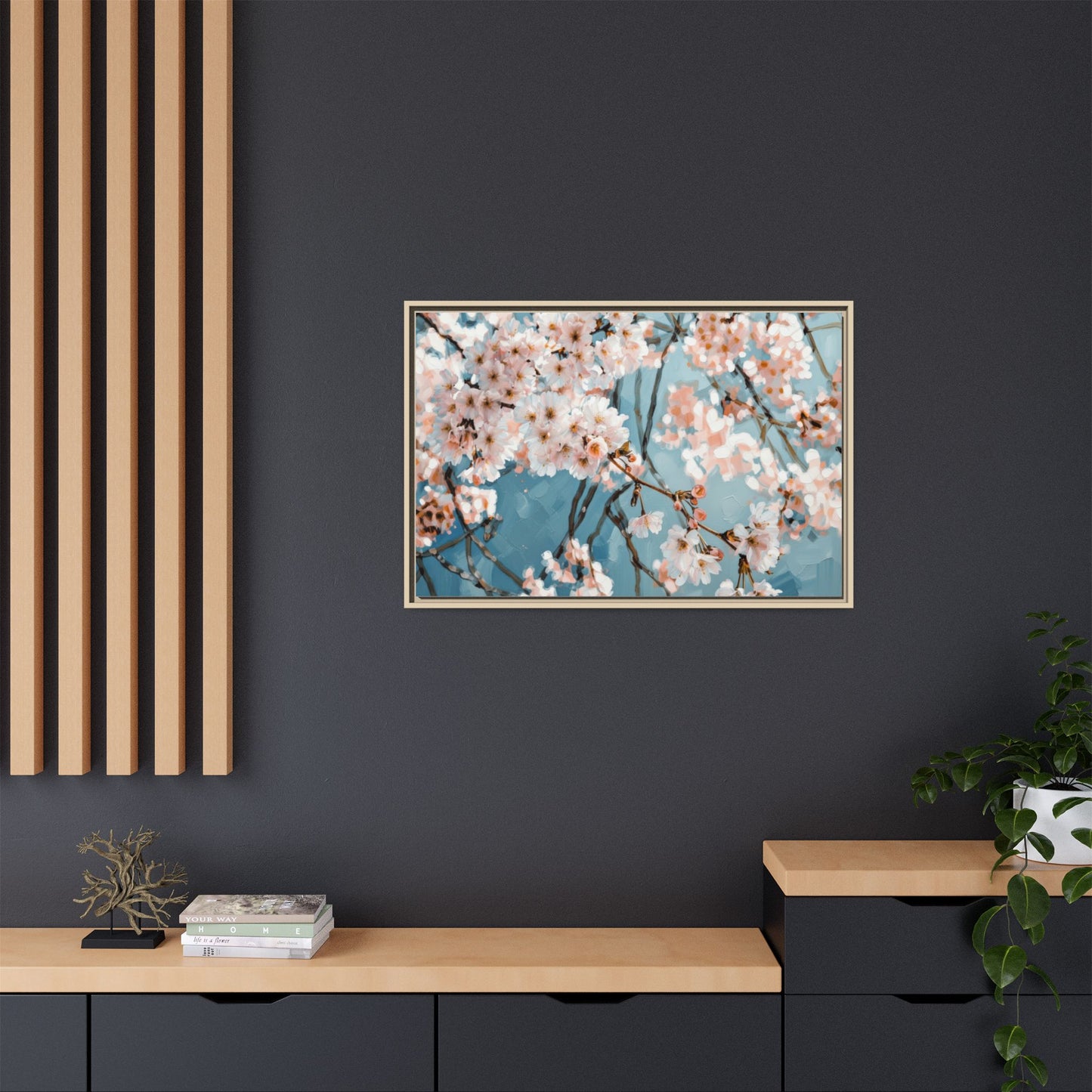Framed Cherry Blossom Matte Canvas Print — Soft Pink Floral Wall Art