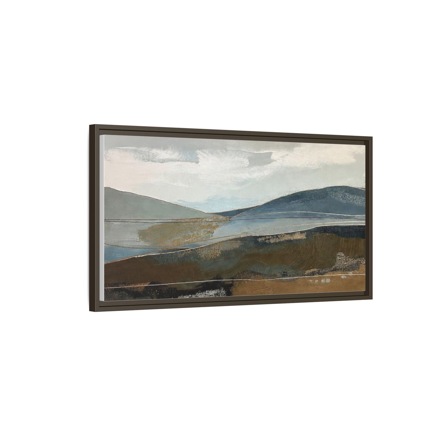 Framed Matte Canvas Landscape Art - Serene Abstract Hills in Blue & Earth Tones