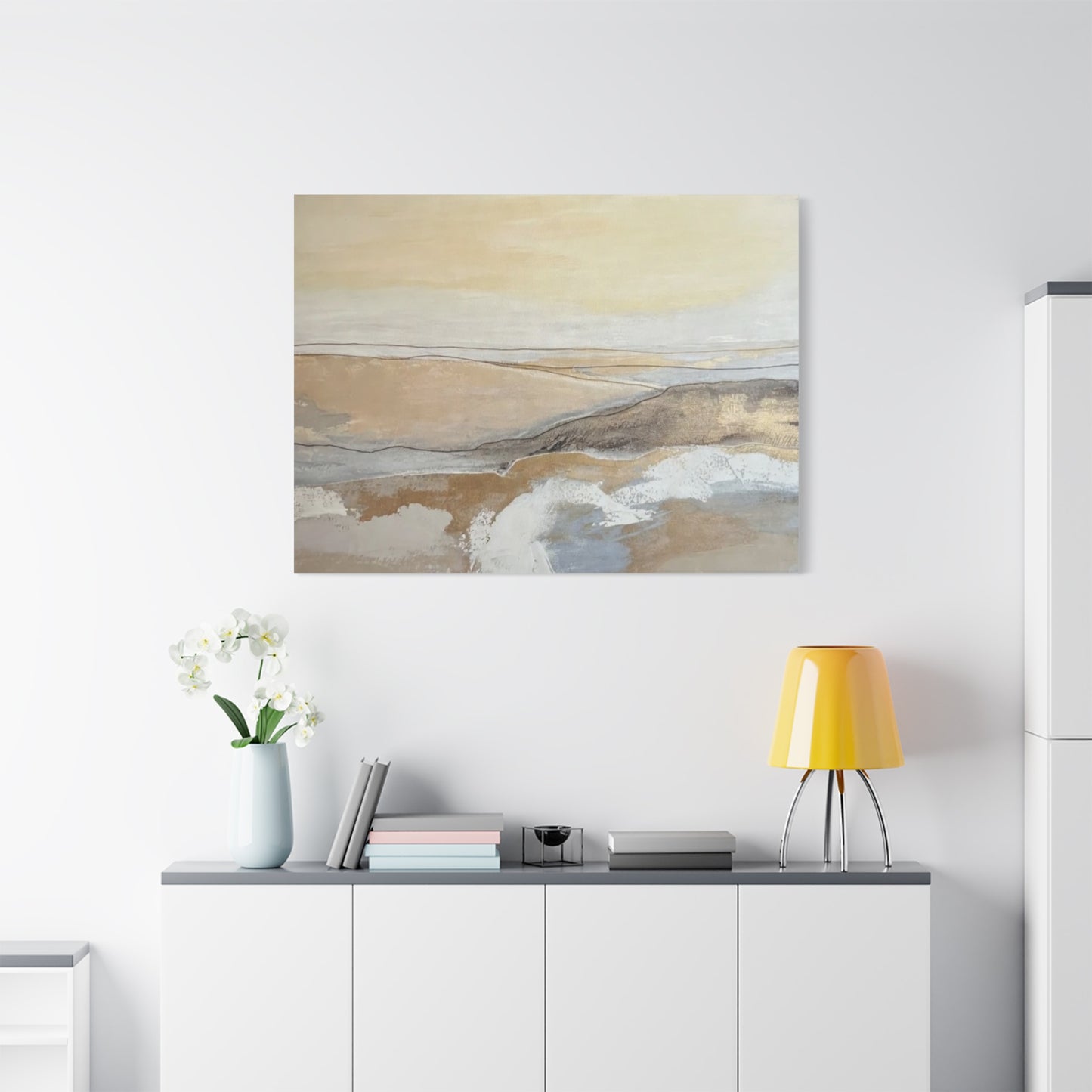 Abstract Coastal Landscape Canvas — Neutral Seascape Matte Stretched Wall Art