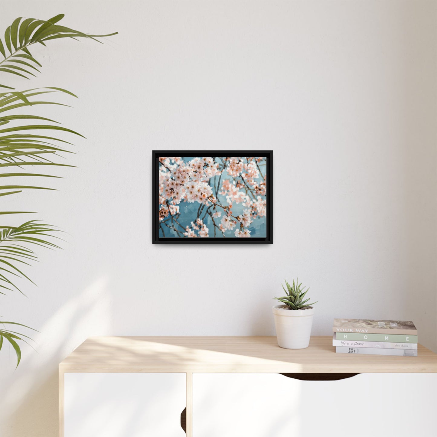 Framed Cherry Blossom Matte Canvas Print — Soft Pink Floral Wall Art