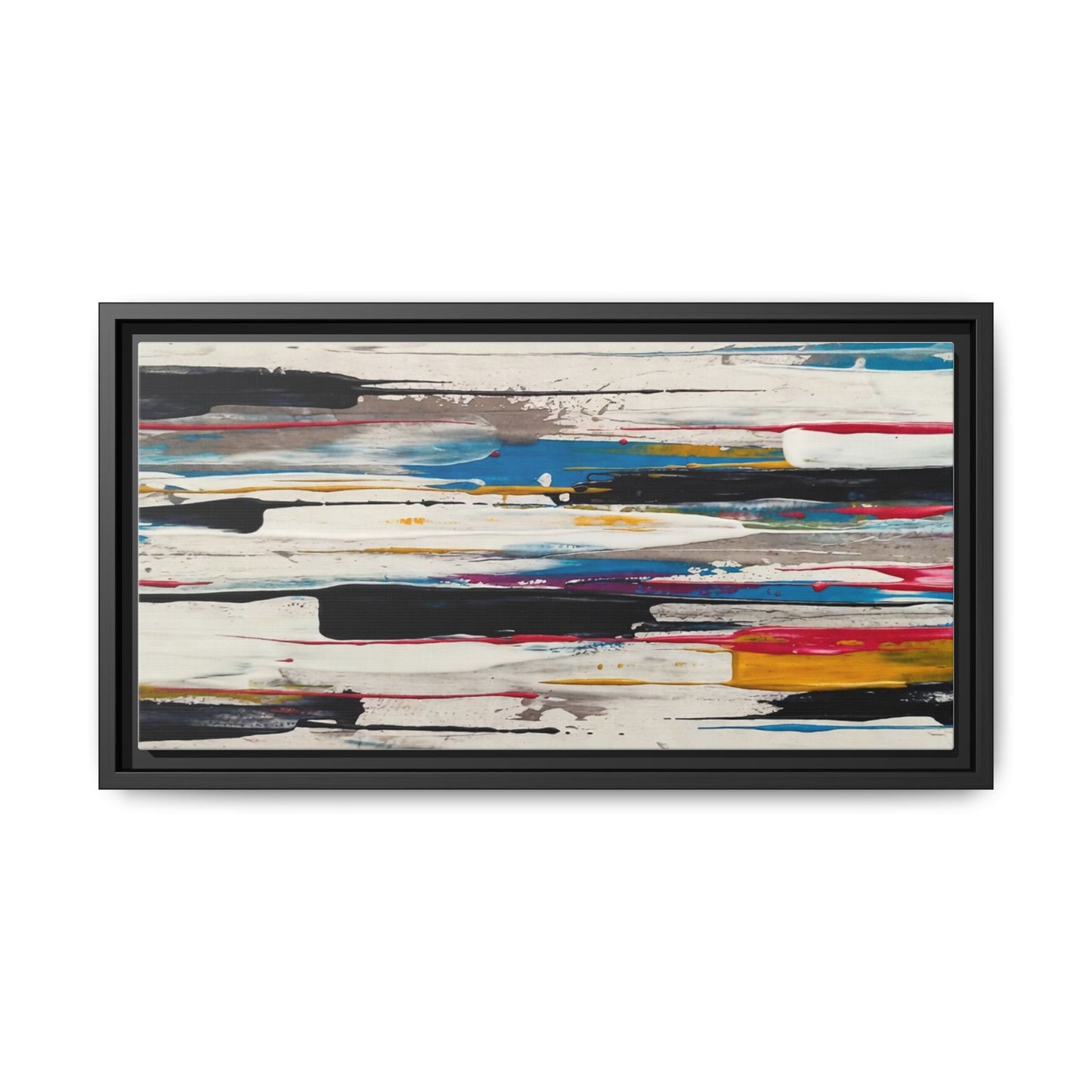 Abstract Multi-Color Framed Canvas Wall Art — Modern Horizontal Brushstroke Print