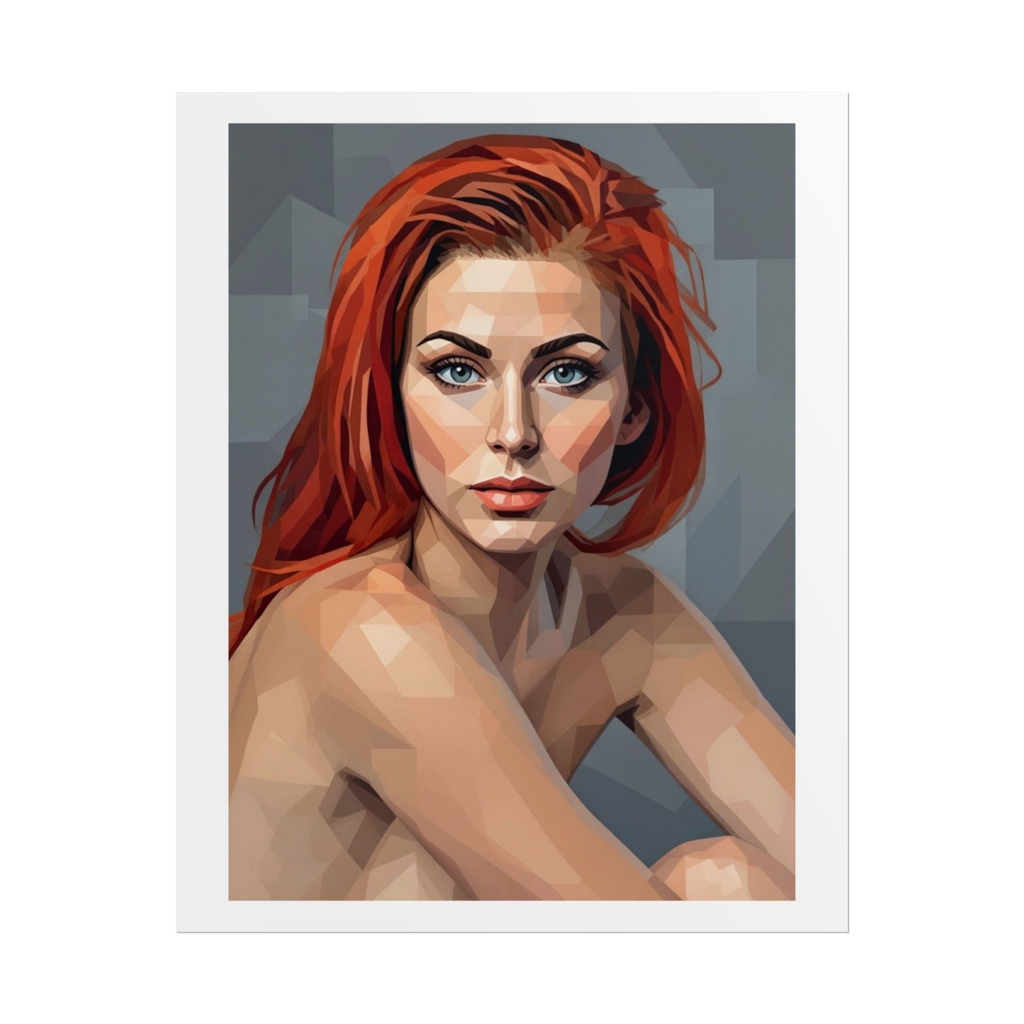 Geometric Redhead Portrait Poster — Modern Pop Art Rolled Print