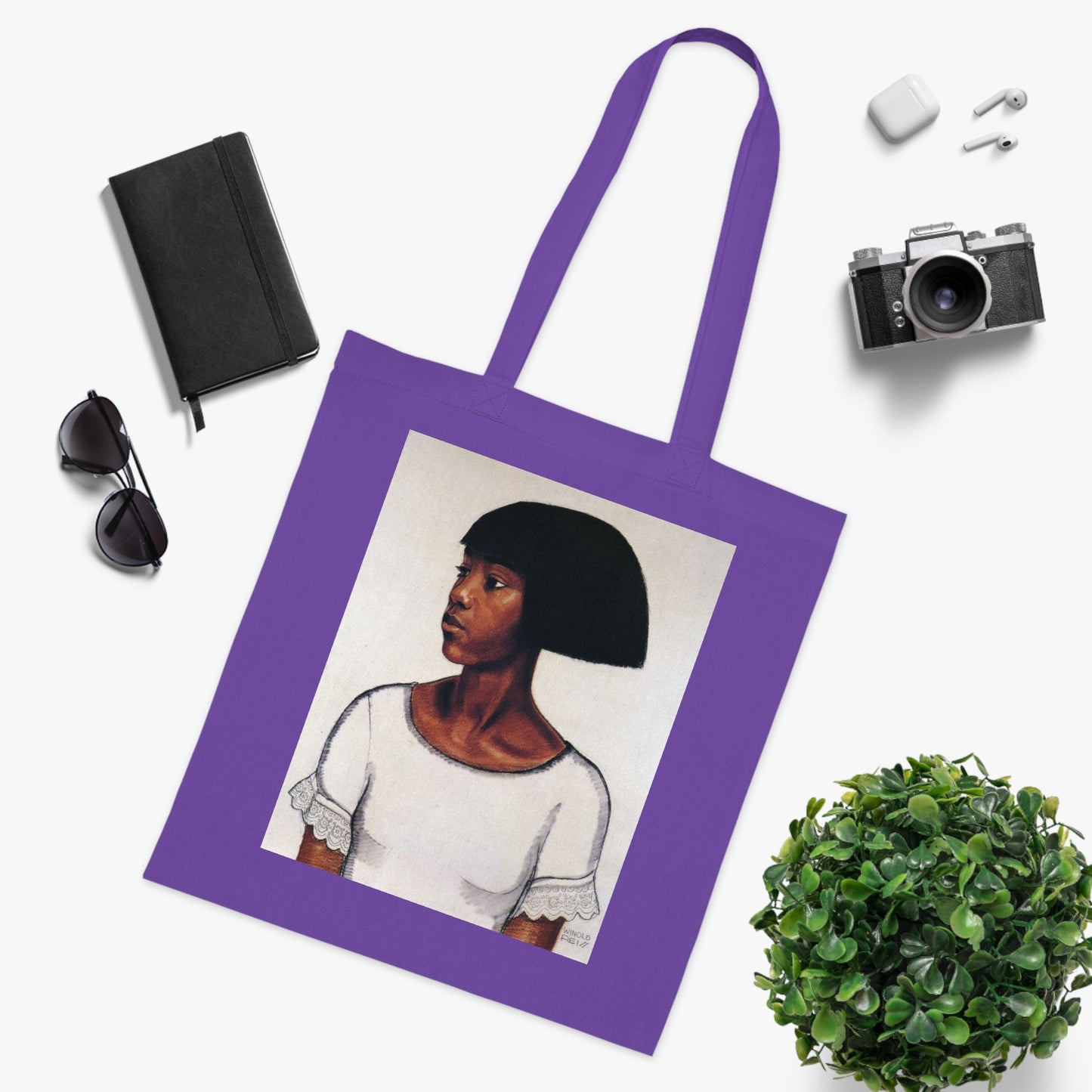 Portrait Cotton Tote Bag — Artistic Black Woman Illustration