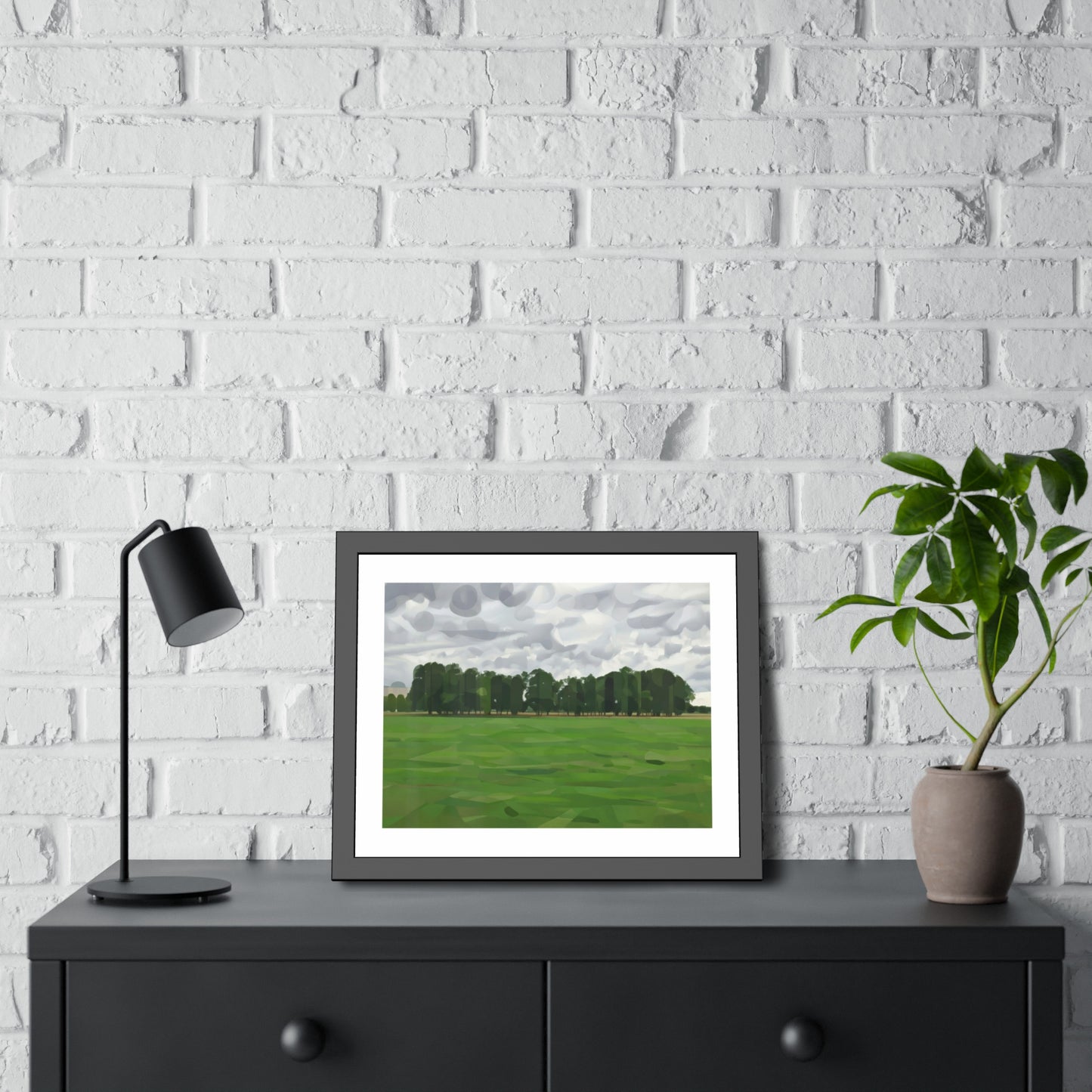 Framed Landscape Poster — Minimal Green Field Art Print