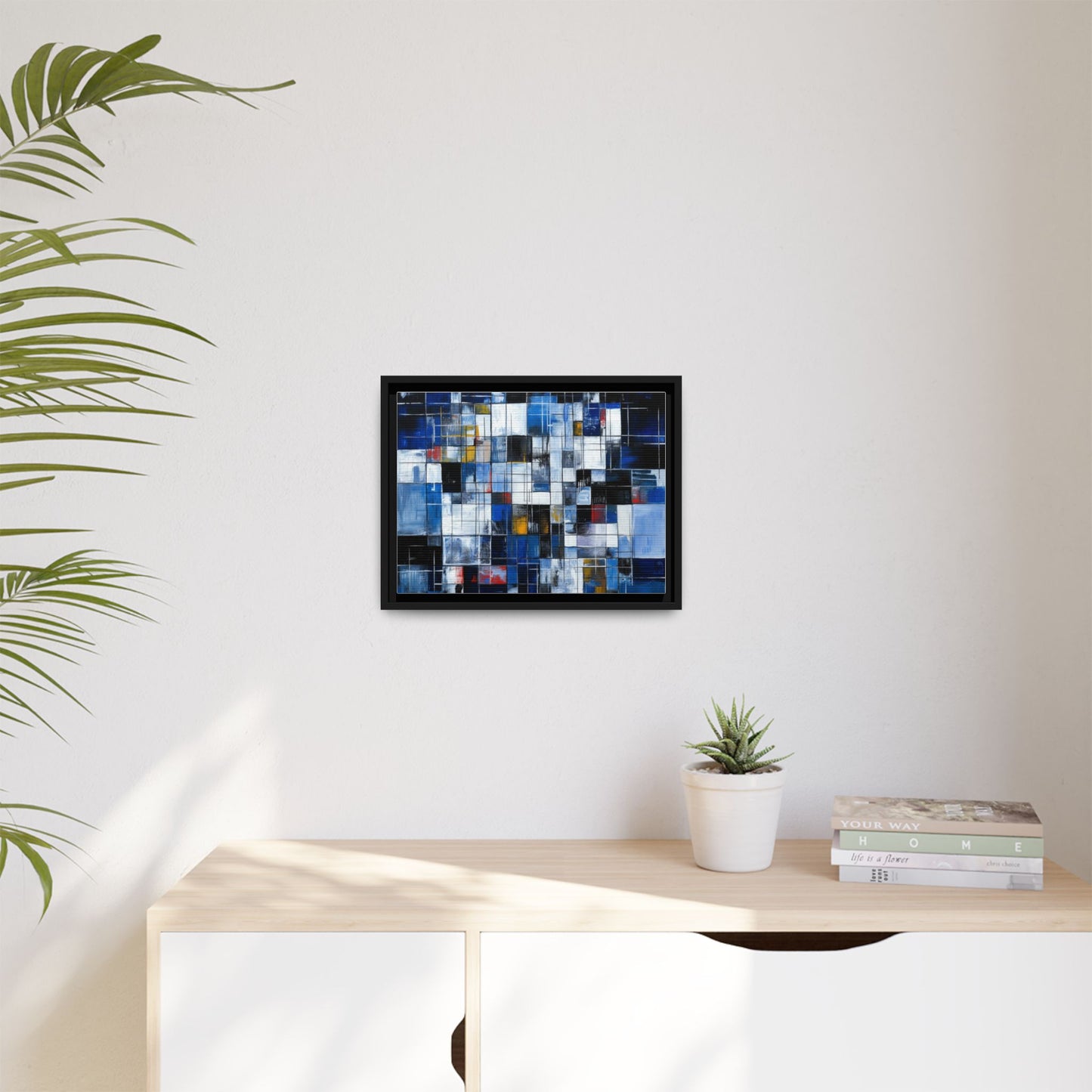 Abstract Blue Grid Matte Canvas Framed Art Print