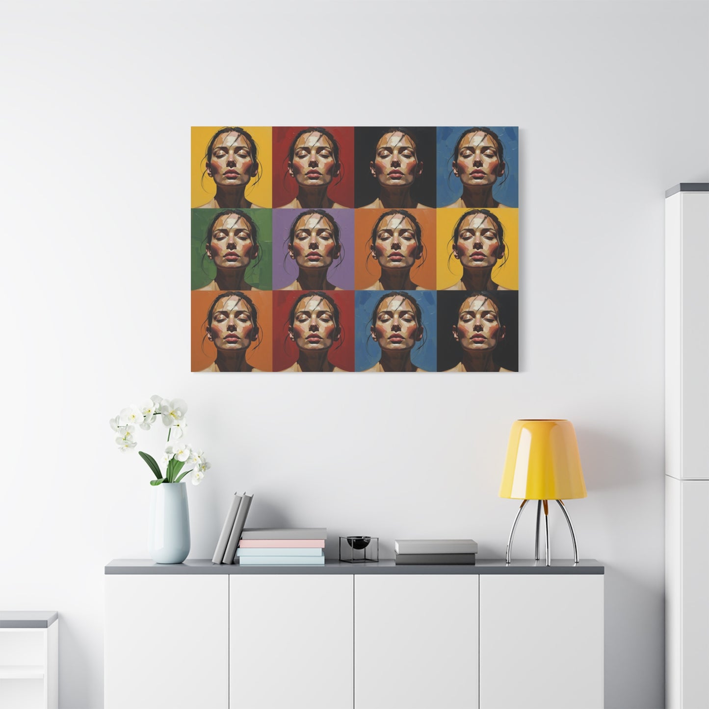 Pop Art Portrait Canvas - Color Grid Stretched Matte Wall Art