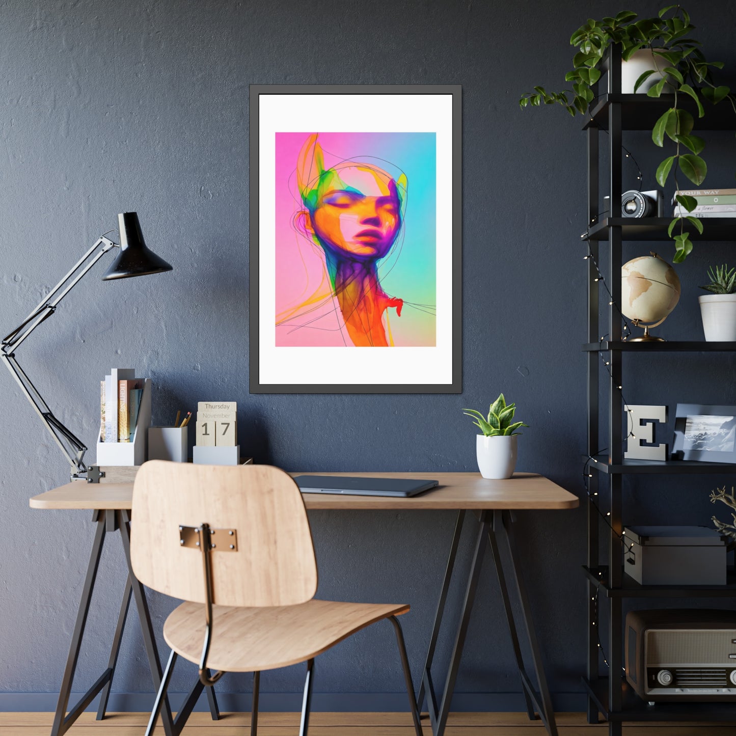 Framed Poster — Vibrant Neon Abstract Portrait Art Print