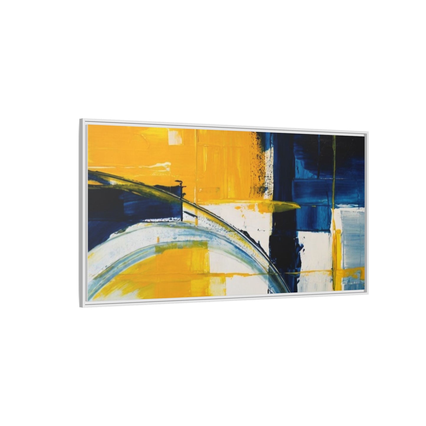 Abstract Yellow & Blue Framed Canvas Wall Art — Modern Matte Canvas Print
