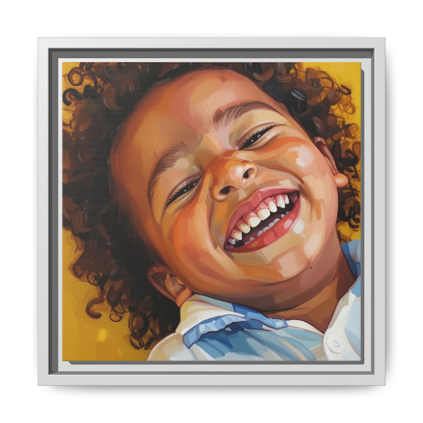 Framed Matte Canvas Print – Joyful Child Portrait, Colorful Nursery Wall Art