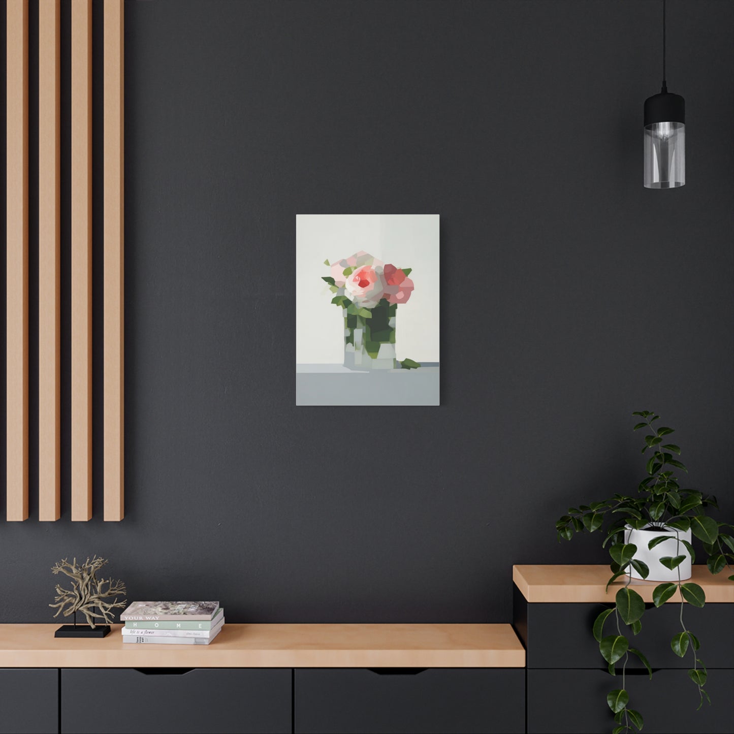 Pink Roses Geometric Canvas Print — Stretched Matte Wall Art