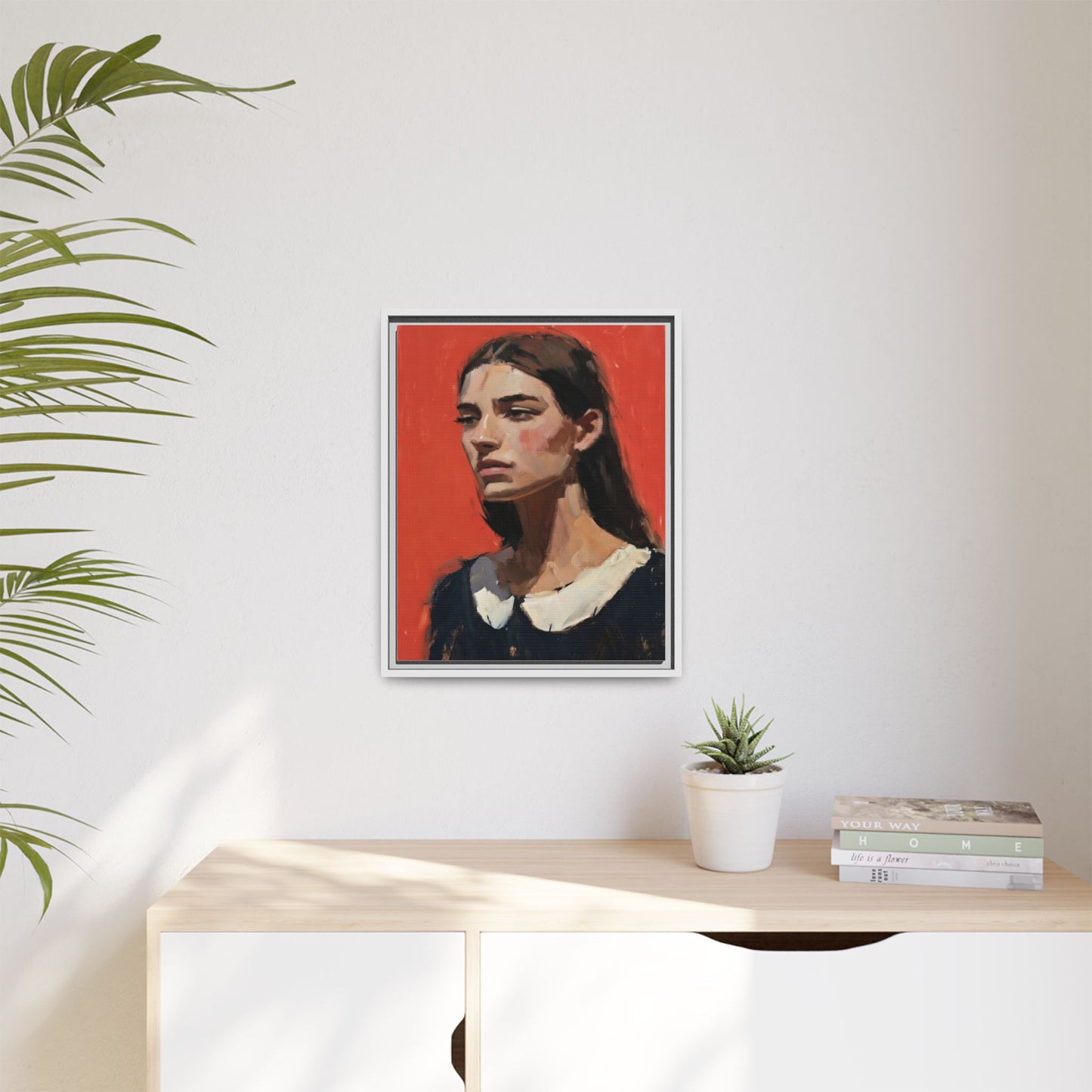 Framed Matte Canvas Portrait Print — Moody Red Figurative Art