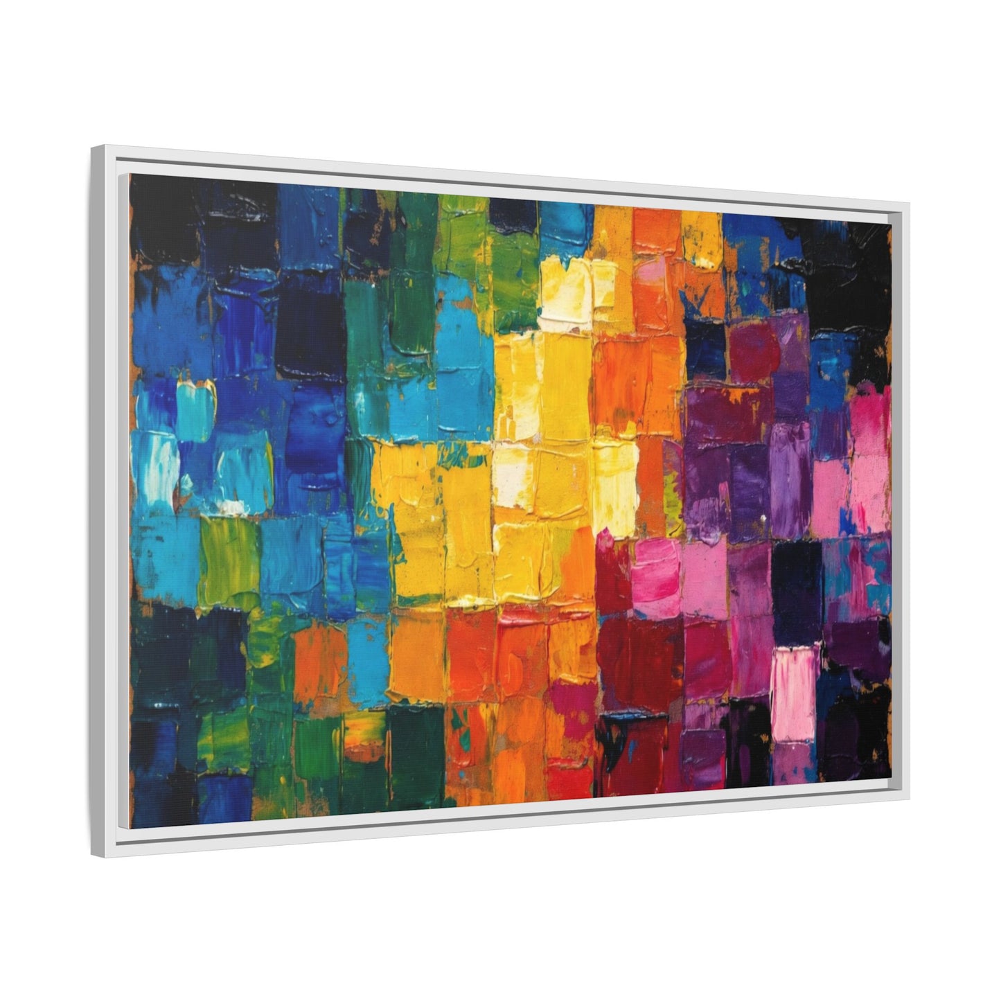 Abstract Rainbow Mosaic Framed Canvas Print — Colorful Modern Wall Art