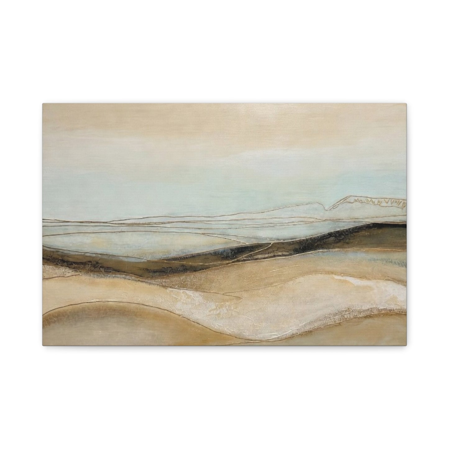 Abstract Coastal Landscape Matte Canvas Wall Art — Neutral Beach Waves Stretched Canvas