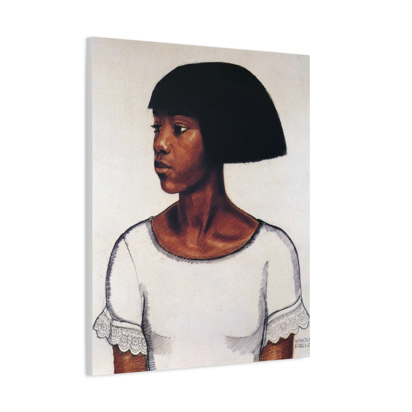 Portrait of a Young Woman by Winold Reiss Portrait Canvas Print – Matte Stretched Wall Art