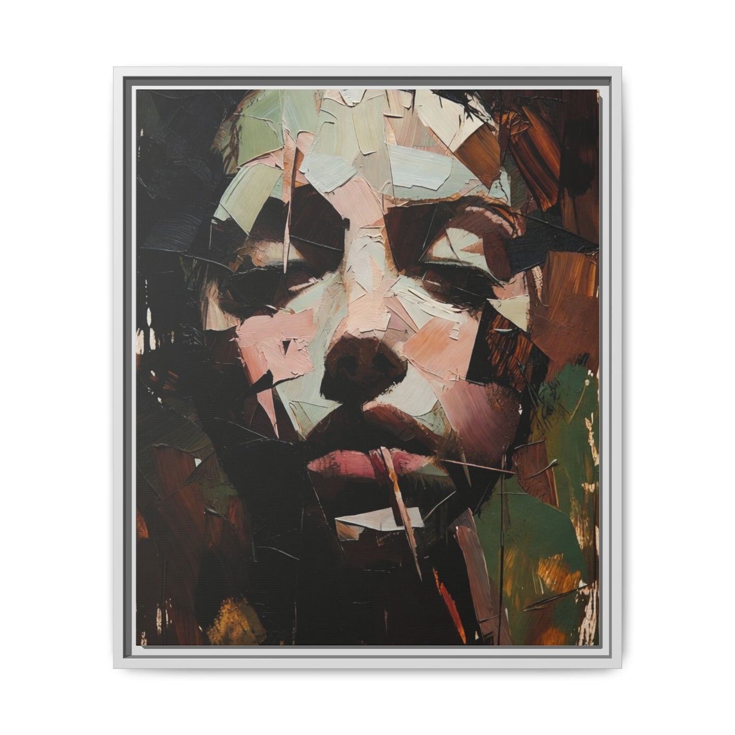 Matte Framed Canvas Art — Abstract Female Portrait, Moody Multicolor