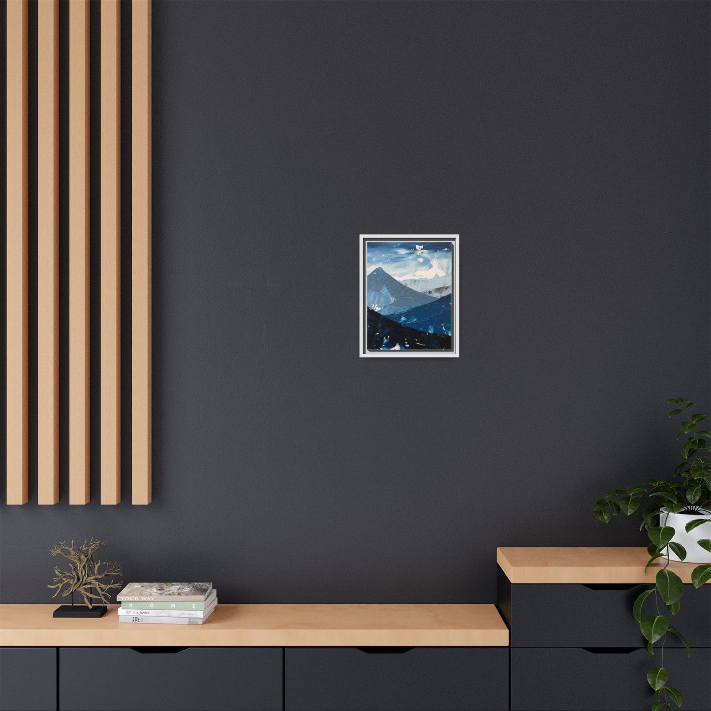 Blue Mountain Landscape Matte Canvas Framed | Abstract Mountain Wall Art