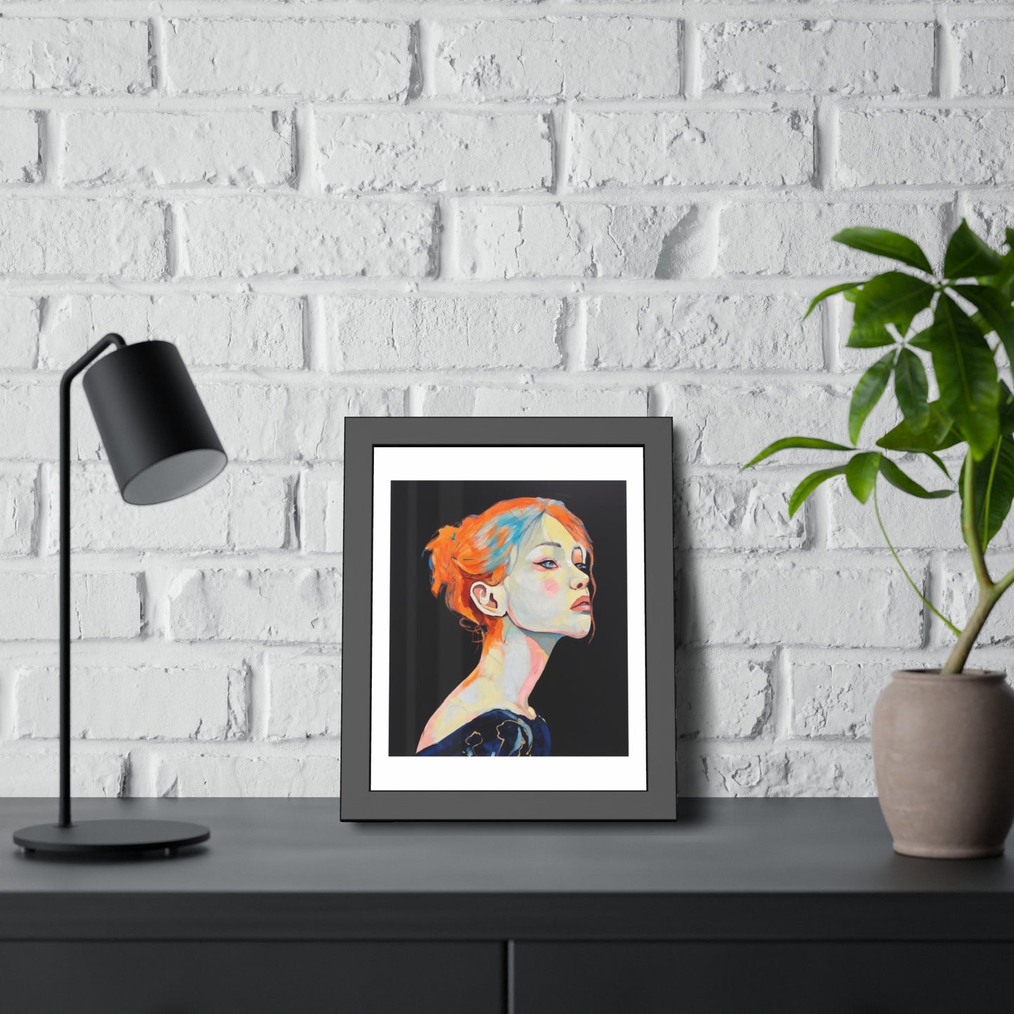 Framed Art Print — Colorful Portrait of Red‑Haired Woman