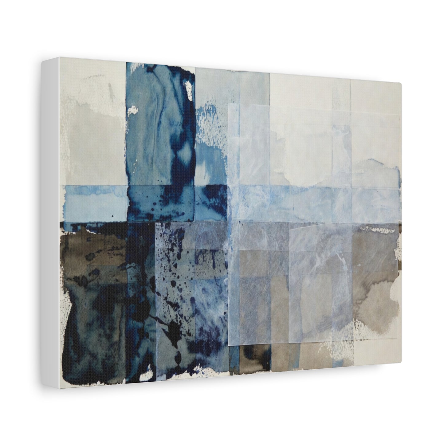 Abstract Blue Geometric Canvas Art — Stretched Matte Wall Decor
