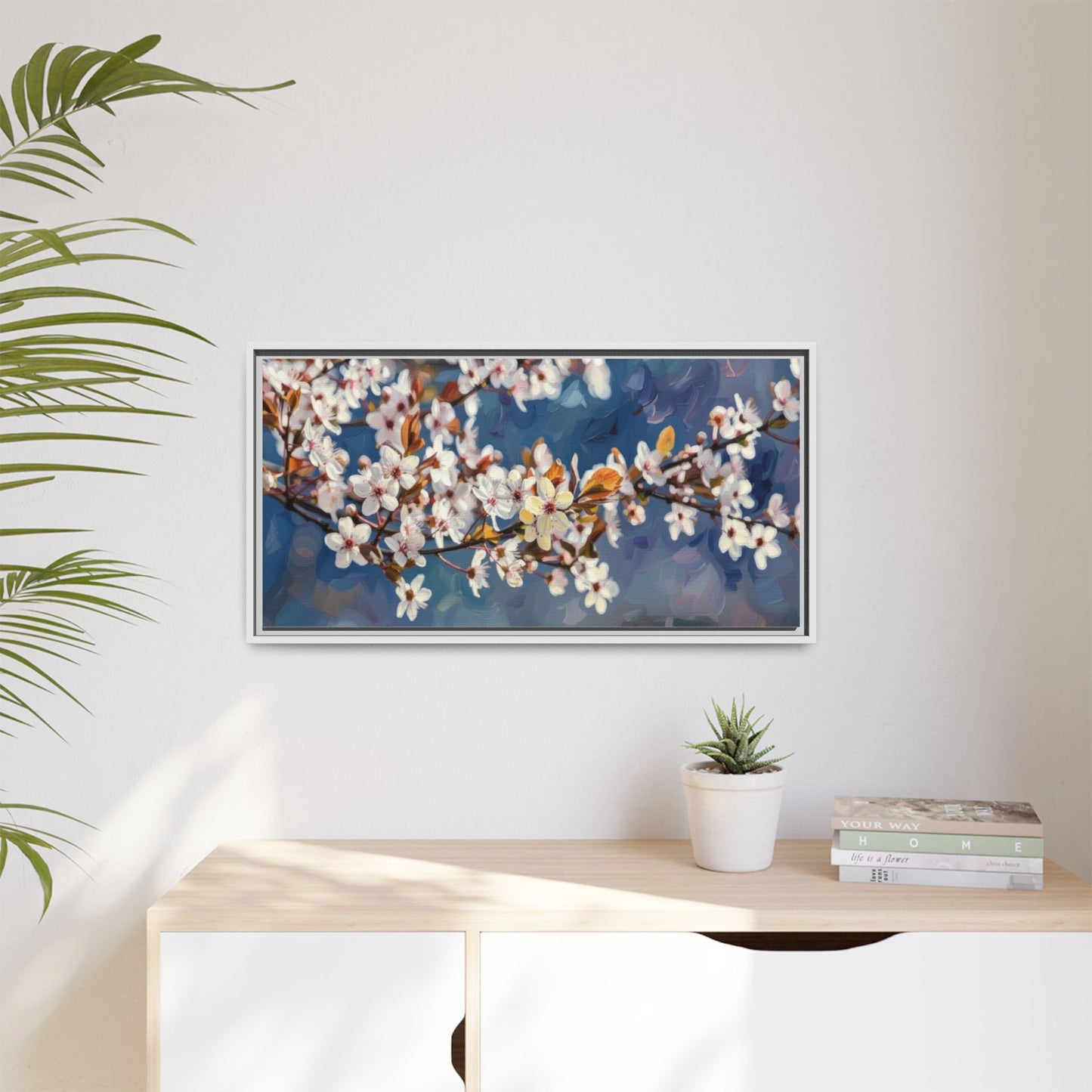 Framed Matte Canvas Print — Cherry Blossom Branch Wall Art