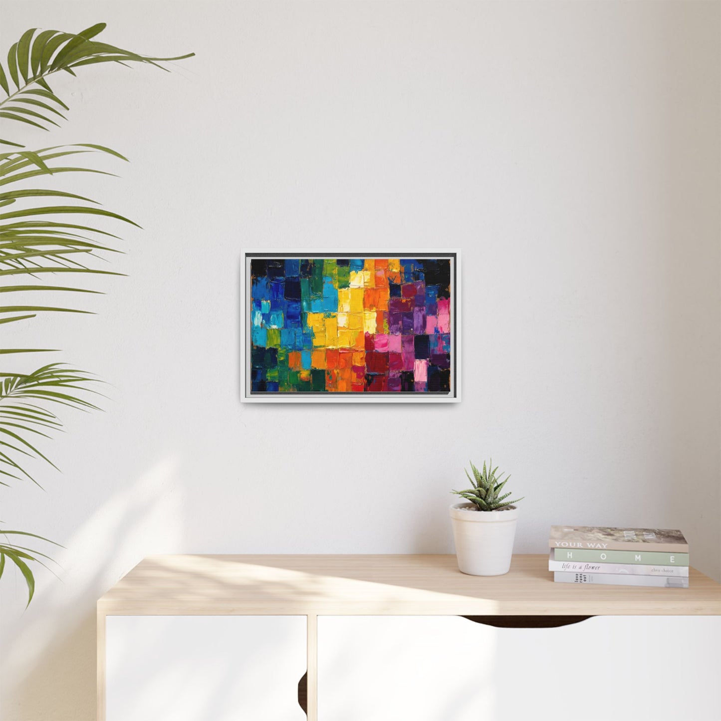 Abstract Rainbow Mosaic Framed Canvas Print — Colorful Modern Wall Art
