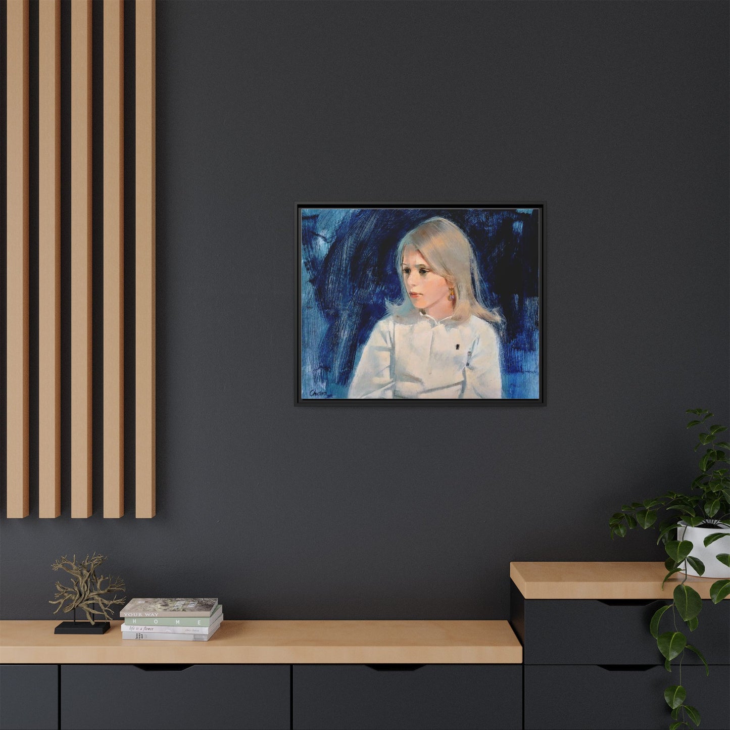 Painting of girl by Unknown Artist Framed Matte Canvas Classic Wall Art