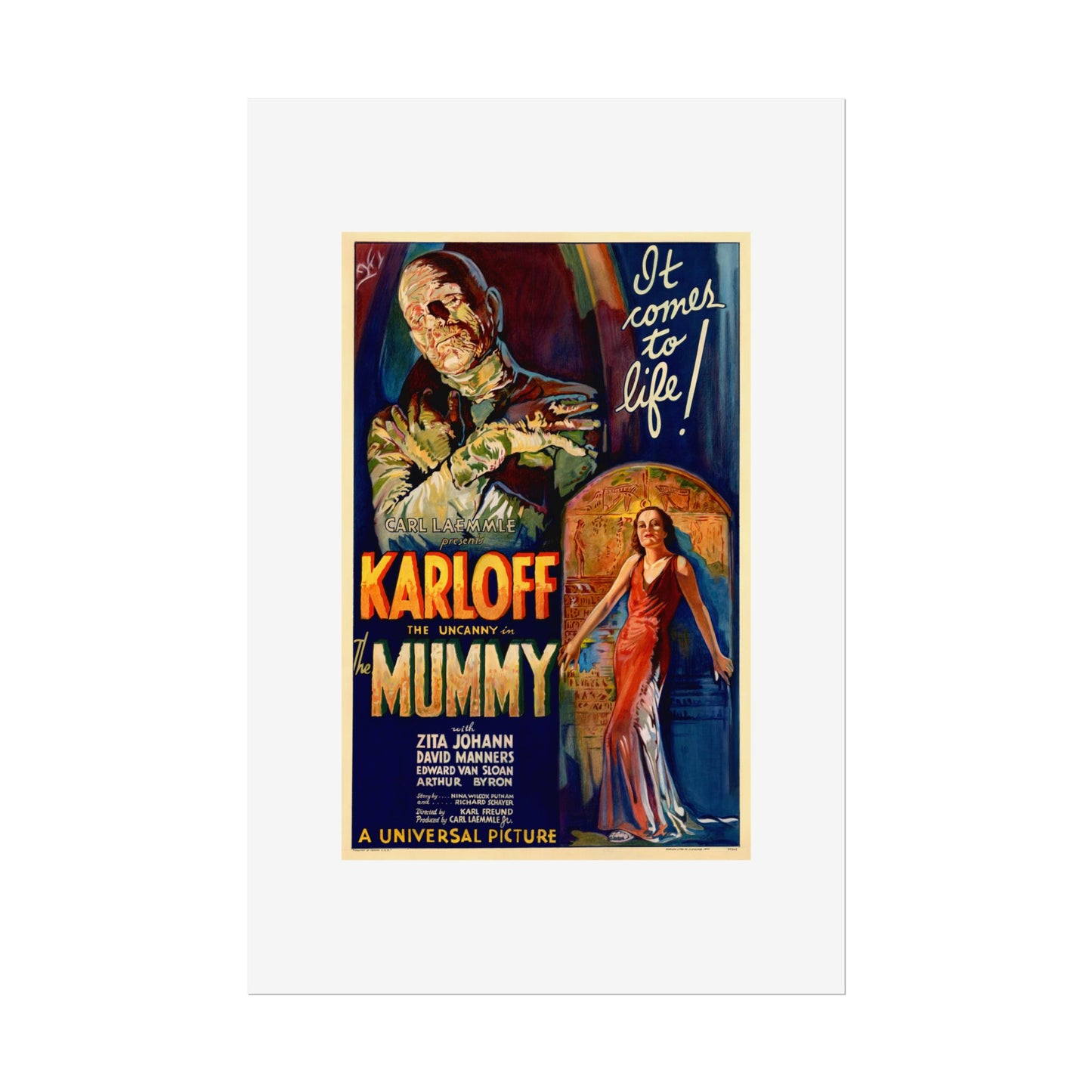 The Mummy 1932 film poster by Karoly Grosz Wall Art Print (Karloff "It Comes to Life!")