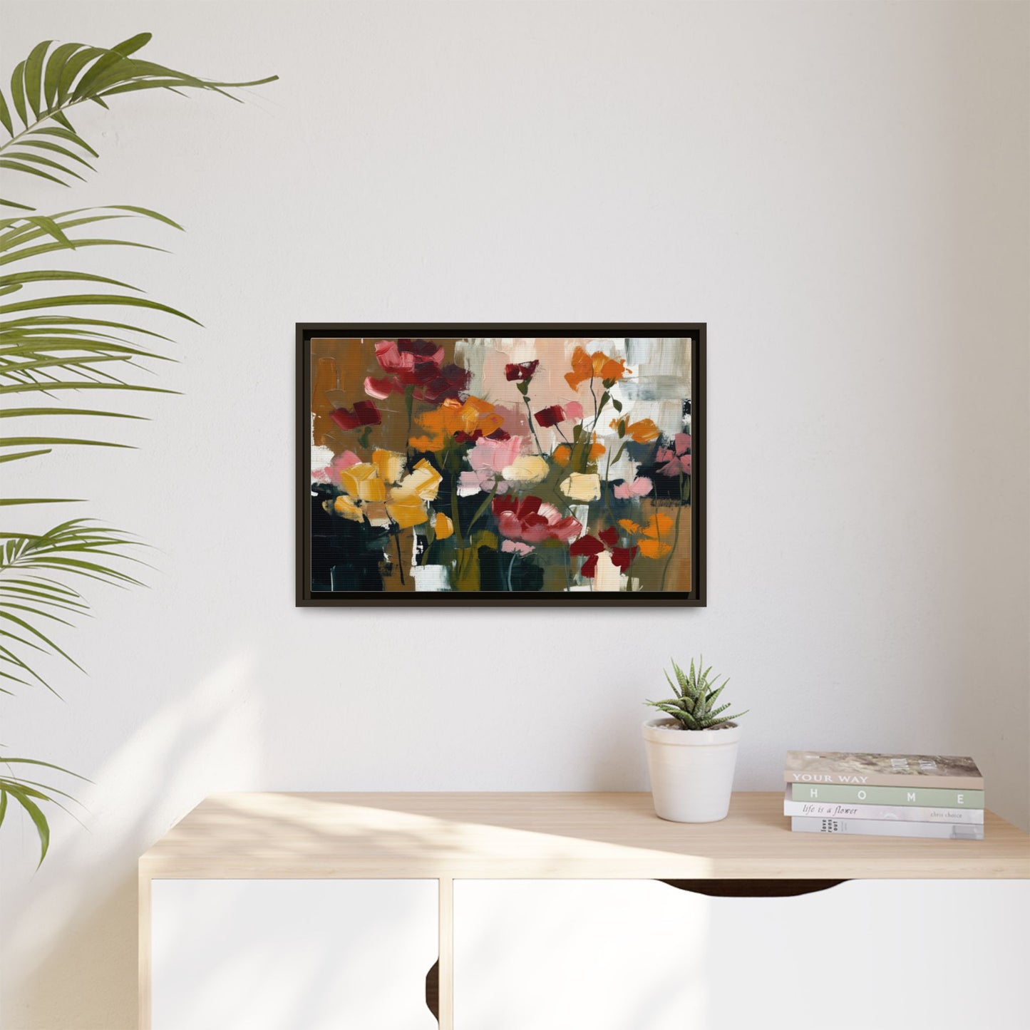 Framed Matte Canvas Floral Abstract Wall Art