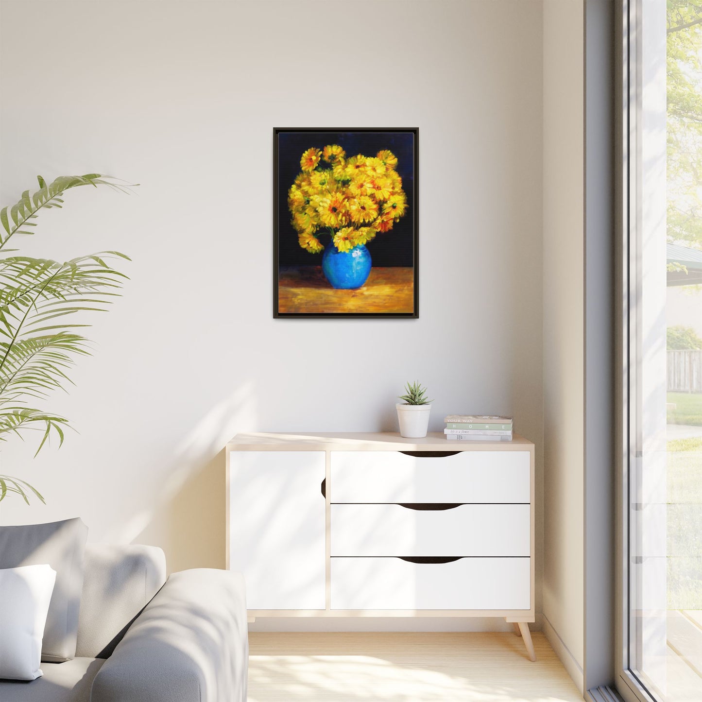 Yellow Daisy Bouquet Matte Canvas Framed Wall Art
