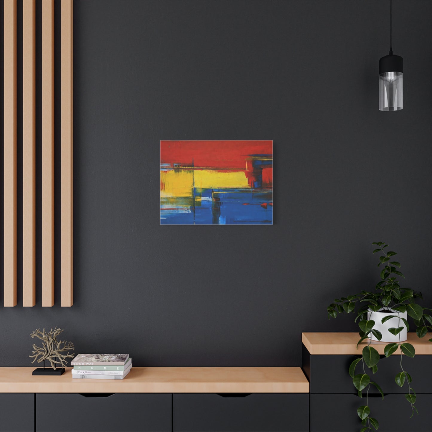 Abstract Color Block Matte Canvas Wall Art — Red, Yellow & Blue Stretched Canvas