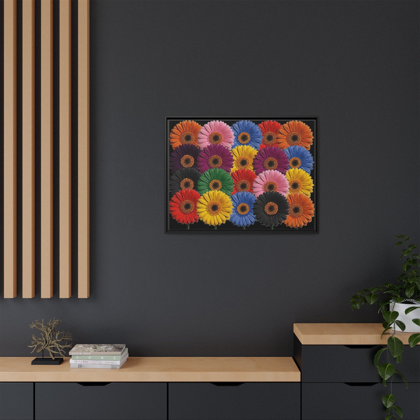 Framed Matte Canvas - Rainbow Gerbera Daisy Wall Art
