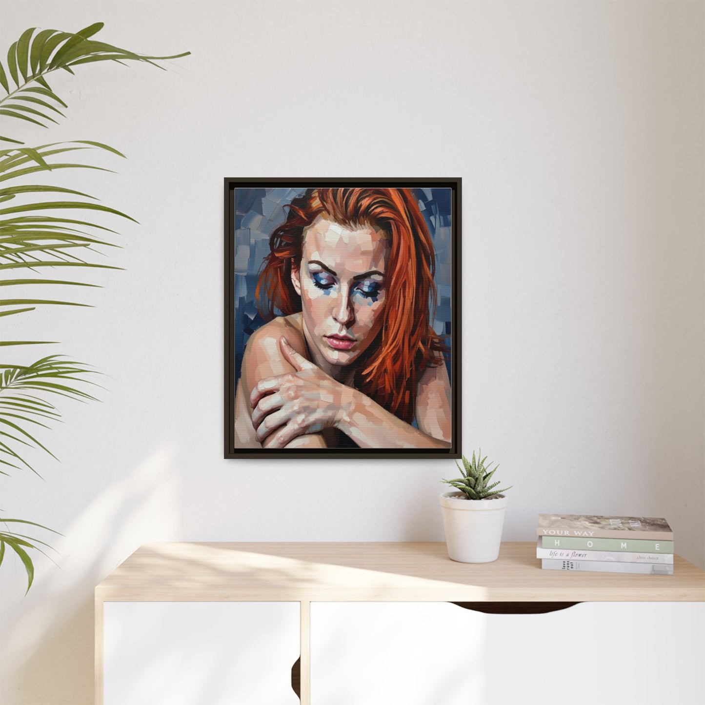 Framed Matte Canvas Art – Contemplative Redhead Portrait