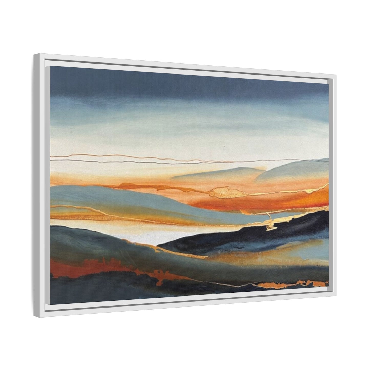 Framed Matte Canvas: Abstract Coastal Sunset Landscape Wall Art