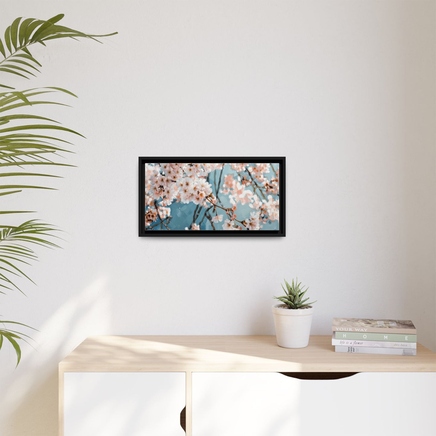 Framed Cherry Blossom Matte Canvas Print — Soft Pink Floral Wall Art