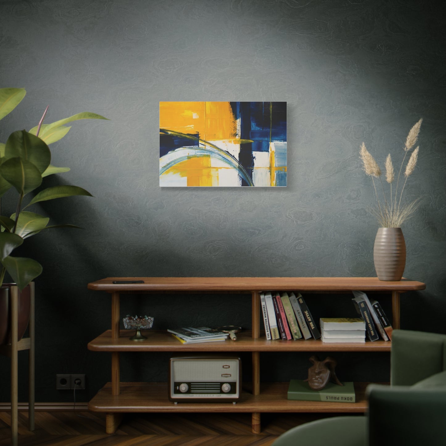 Abstract Blue & Yellow Arc Matte Canvas Wall Art - Stretched 1.25"