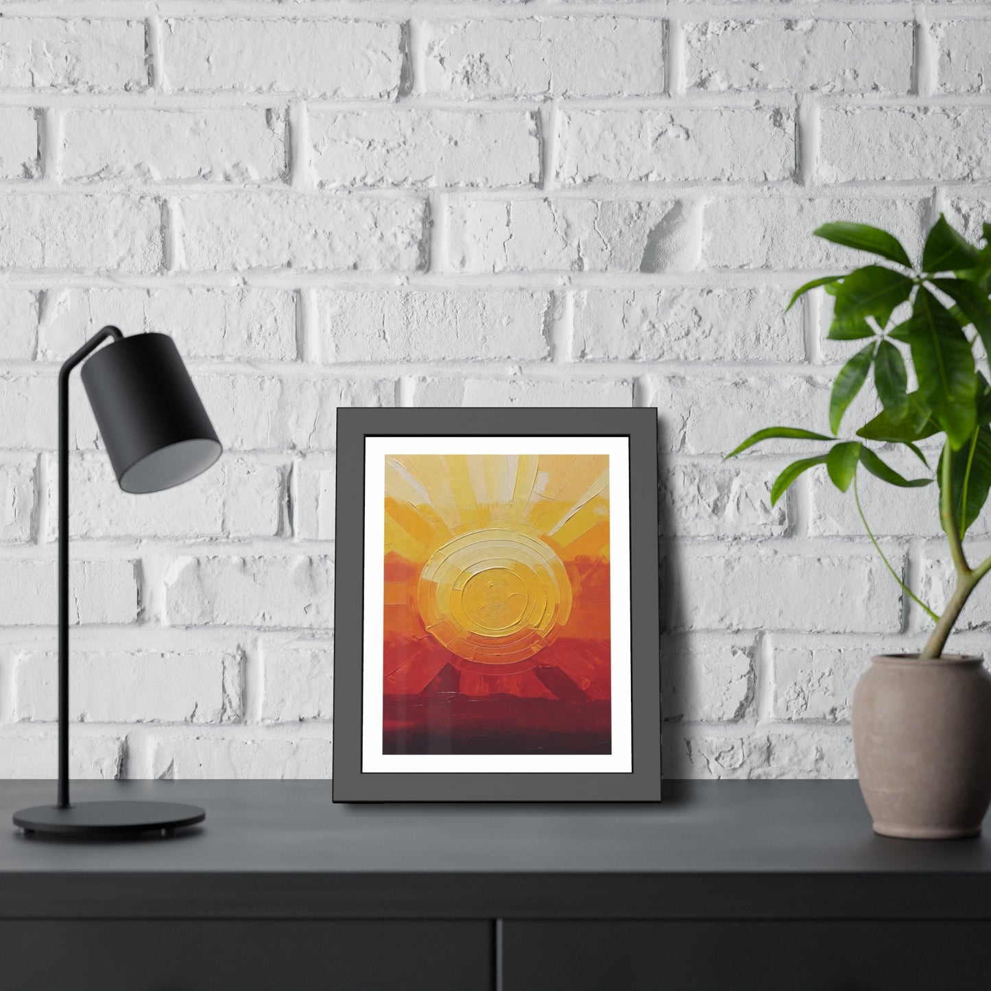 Sunburst Abstract Framed Art Print — Warm Sunrise Poster