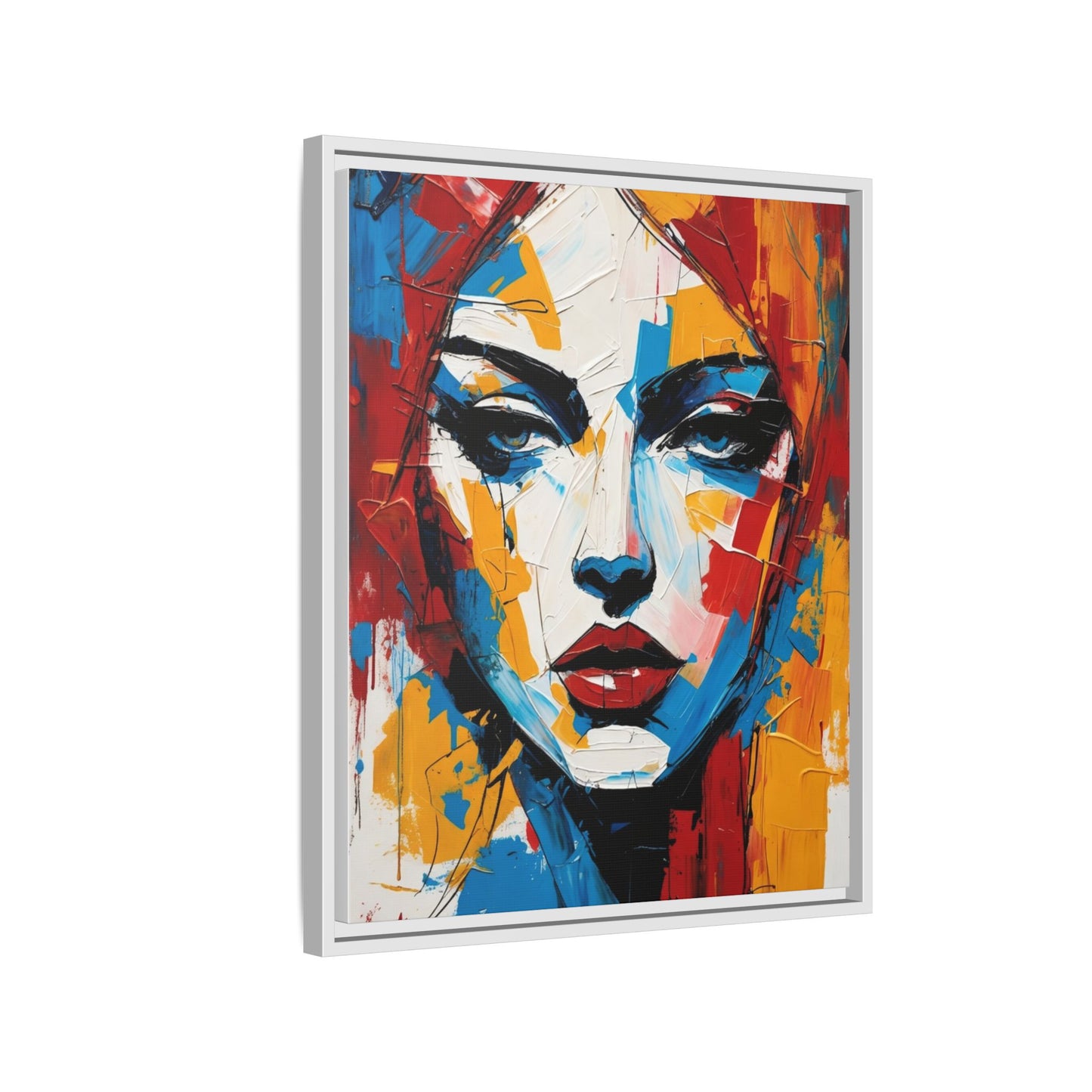 Framed Abstract Portrait Canvas — Colorful Female Face Wall Art