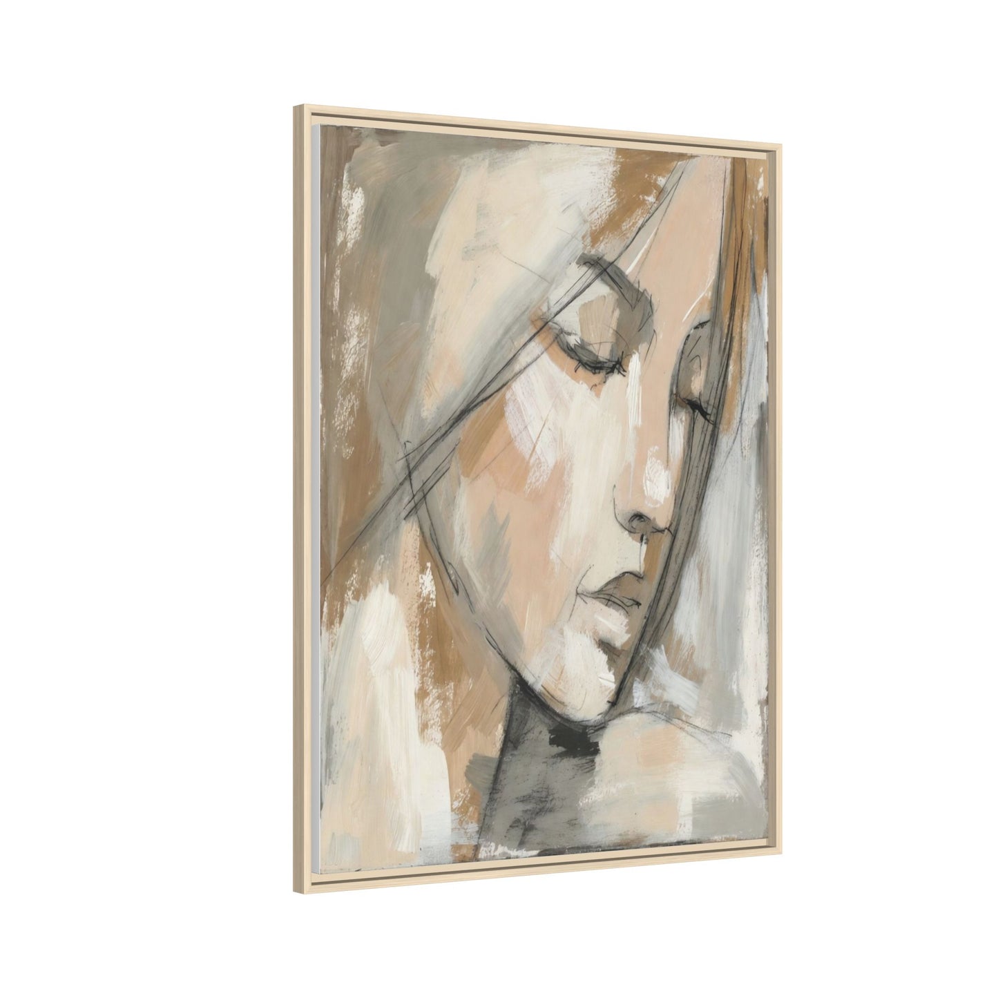 Framed Matte Canvas Art — Serene Abstract Portrait in Neutrals