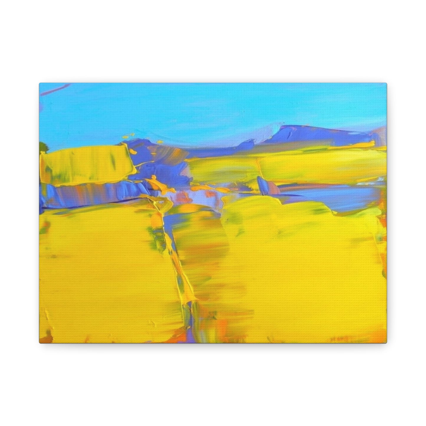 Abstract Yellow Field Canvas Wall Art  Vibrant Landscape Matte Stretched Canvas 1.25"