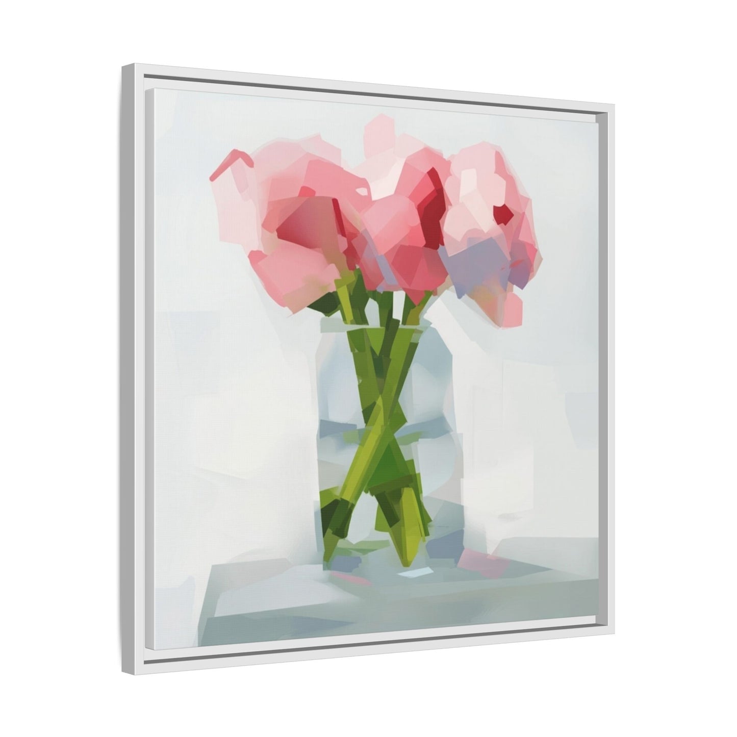 Framed Floral Canvas Art — Pink Peonies in Vase (Matte)