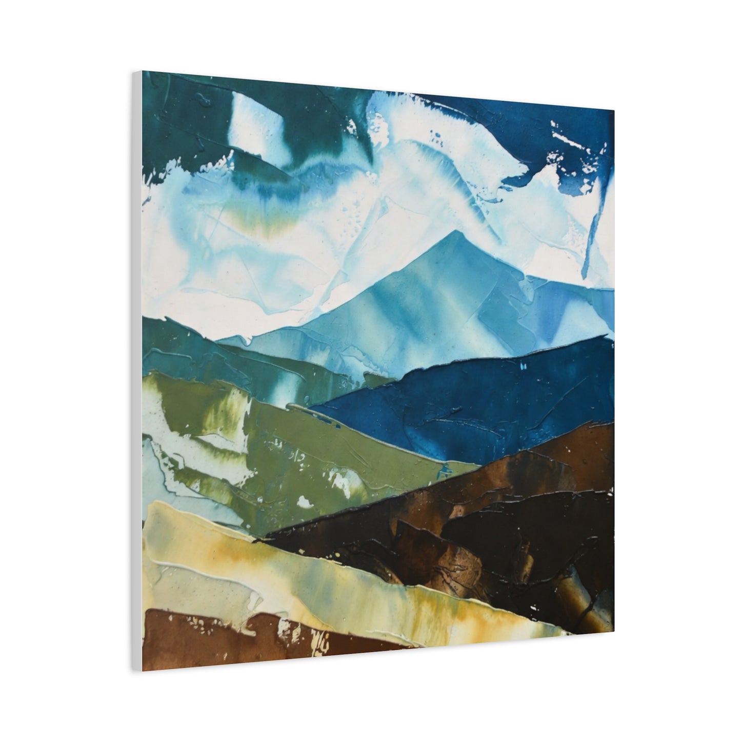 Abstract Mountain Landscape Matte Canvas Wall Art — Blue & Earth Tone Stretched Canvas