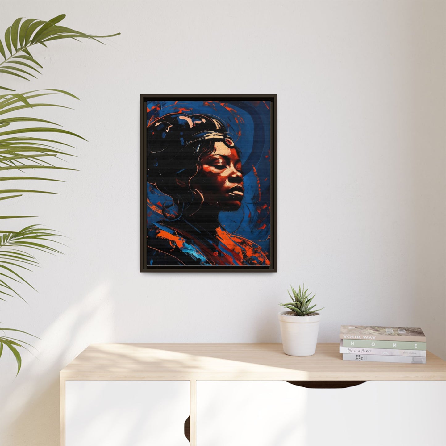 Framed Matte Canvas Art - Vibrant Portrait of a Black Woman (Multi-Color)