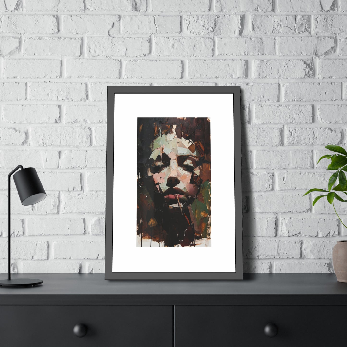 Abstract Portrait Framed Art Print — Moody Contemporary Face Poster for Home & Office