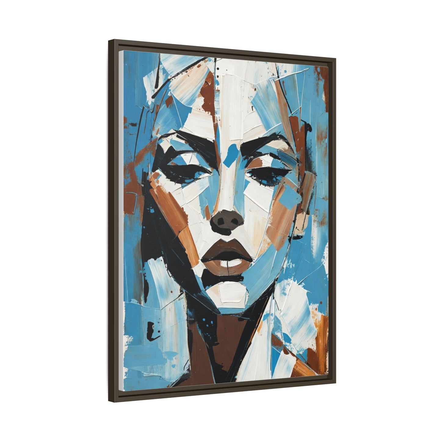Abstract Blue Face Matte Canvas Wall Art — Framed Modern Portrait Print